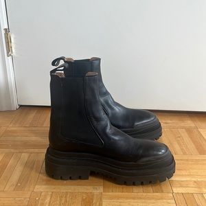 ZARA lug tread black leather ankle boot